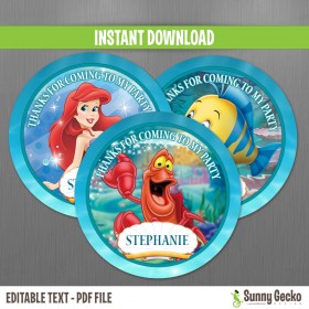 Disney The Little Mermaid Birthday Favor Tags - Instant Download and Edit with Adobe Reader